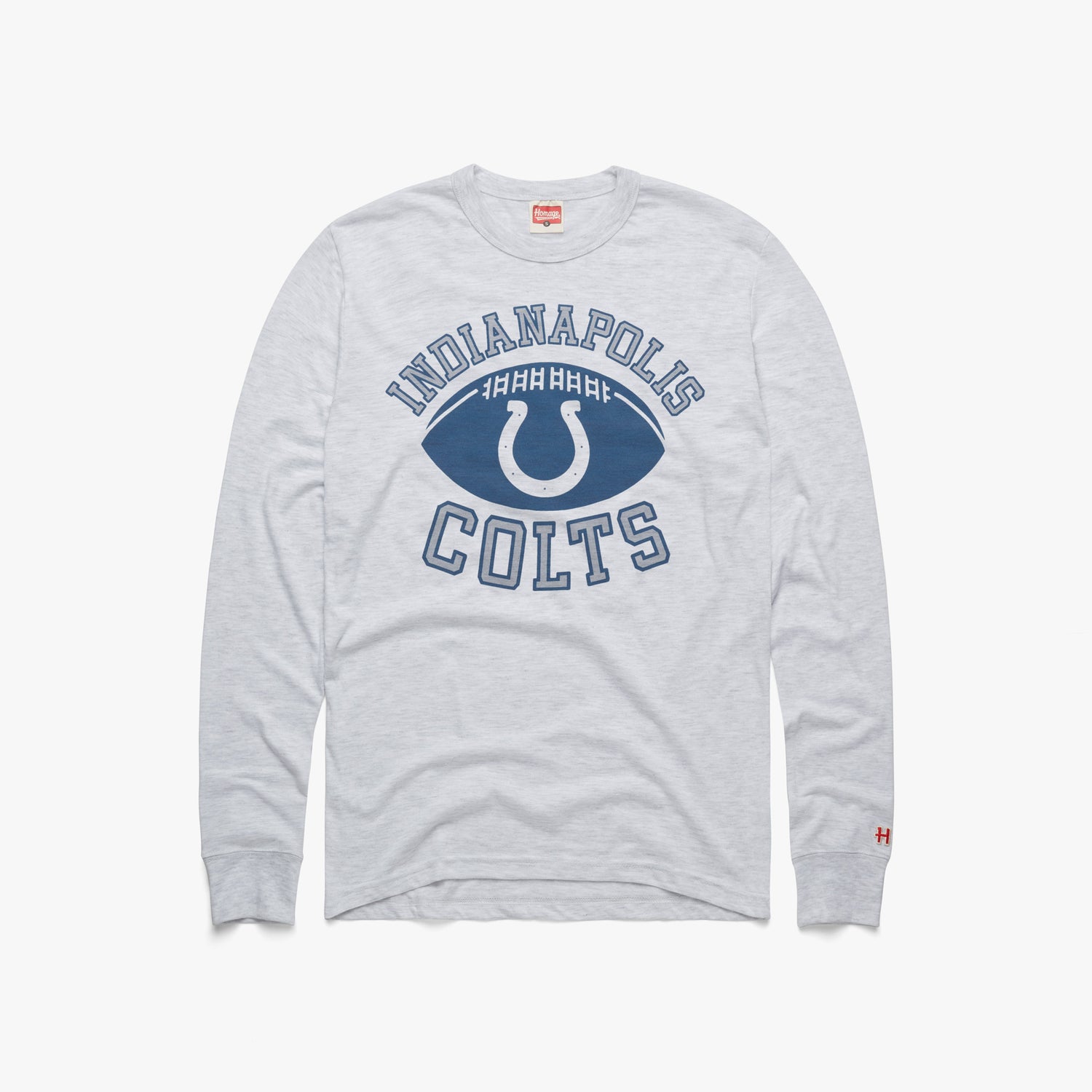 Indianapolis Colts Pigskin Long Sleeve Tee from Homage. | Officially Licensed Vintage NFL Apparel from Homage Pro Shop.