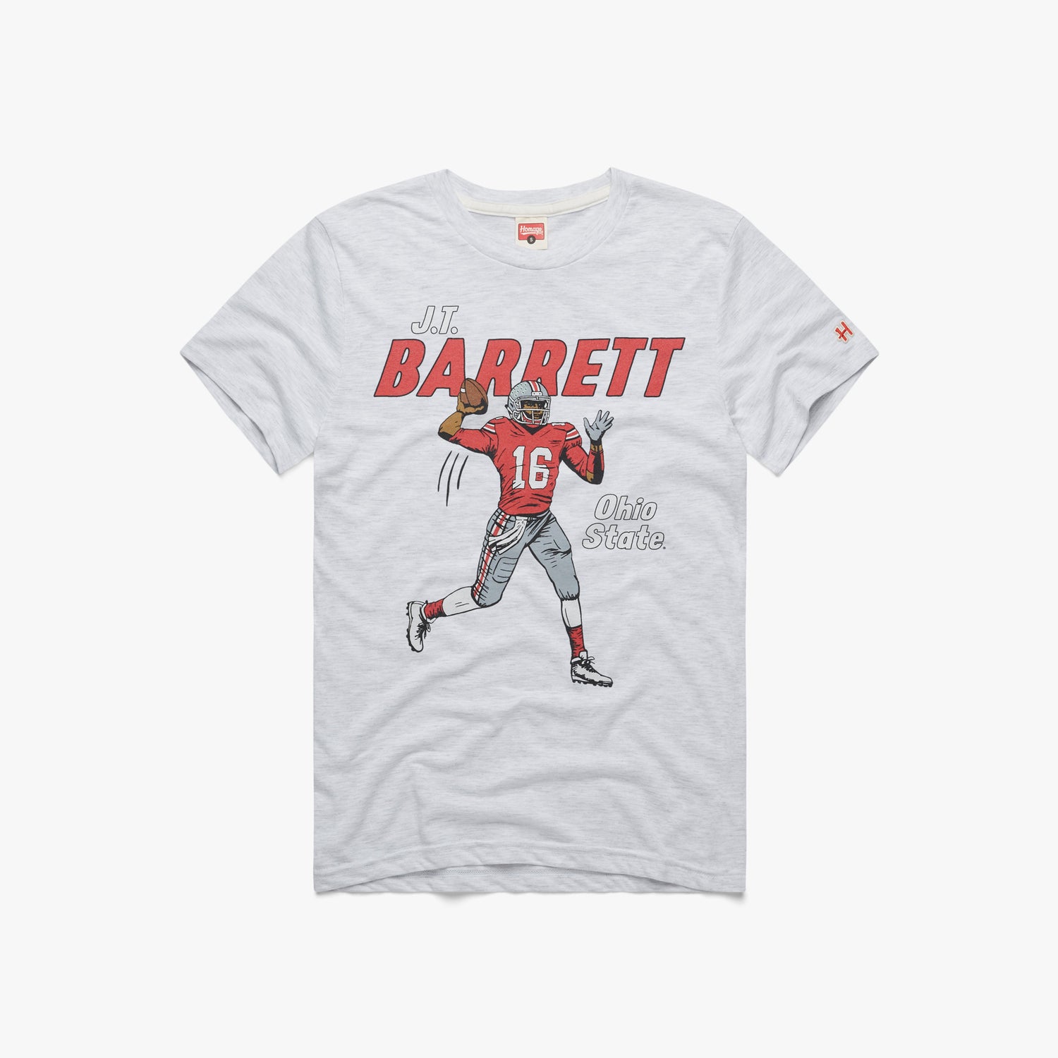 J.T. Barrett Ohio State T-Shirt from Homage. | Officially Licensed Ohio State Gear | Ash | Ohio State Vintage Apparel from Homage.