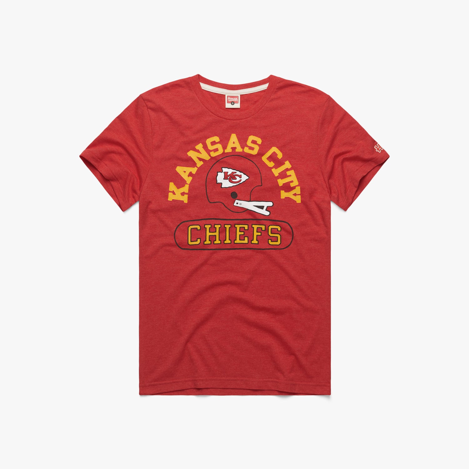 Kansas City Chiefs Throwback Helmet T-Shirt from Homage. | Officially Licensed Vintage NFL Apparel from Homage Pro Shop.