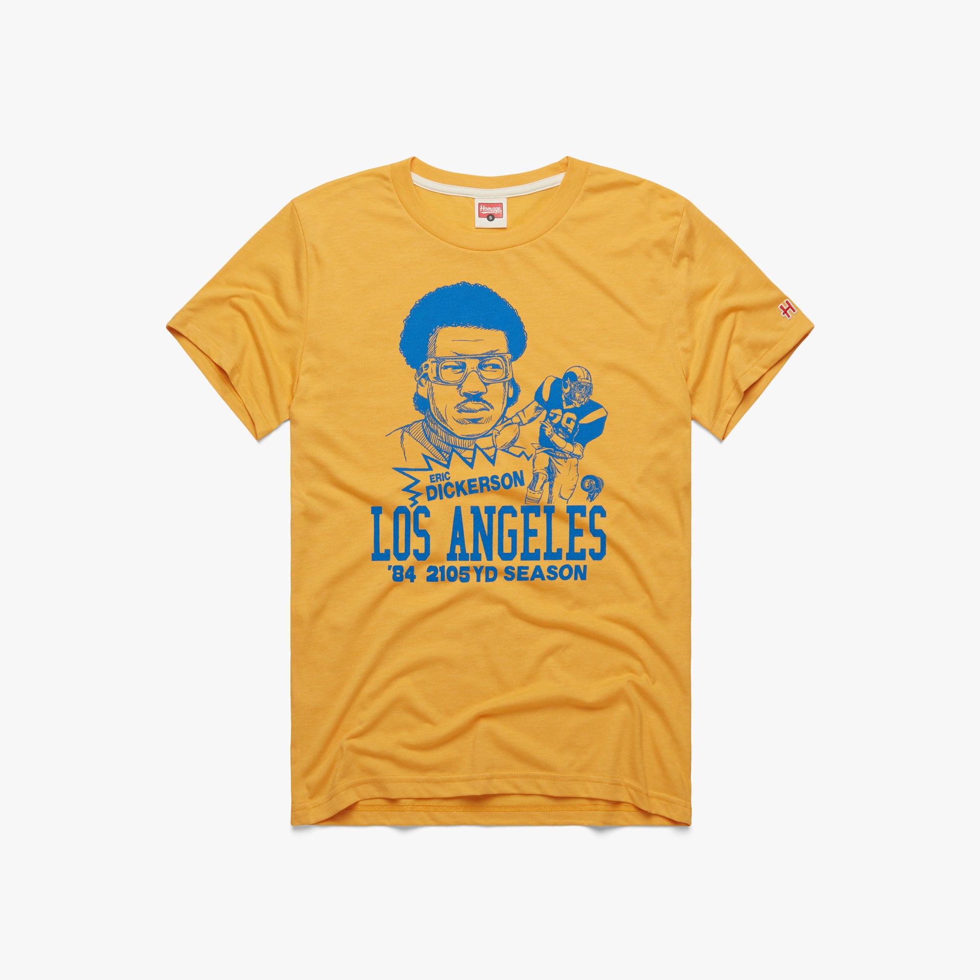 Los Angeles Rams Eric Dickerson T-Shirt from Homage. | Officially Licensed Vintage NFL Apparel from Homage Pro Shop.