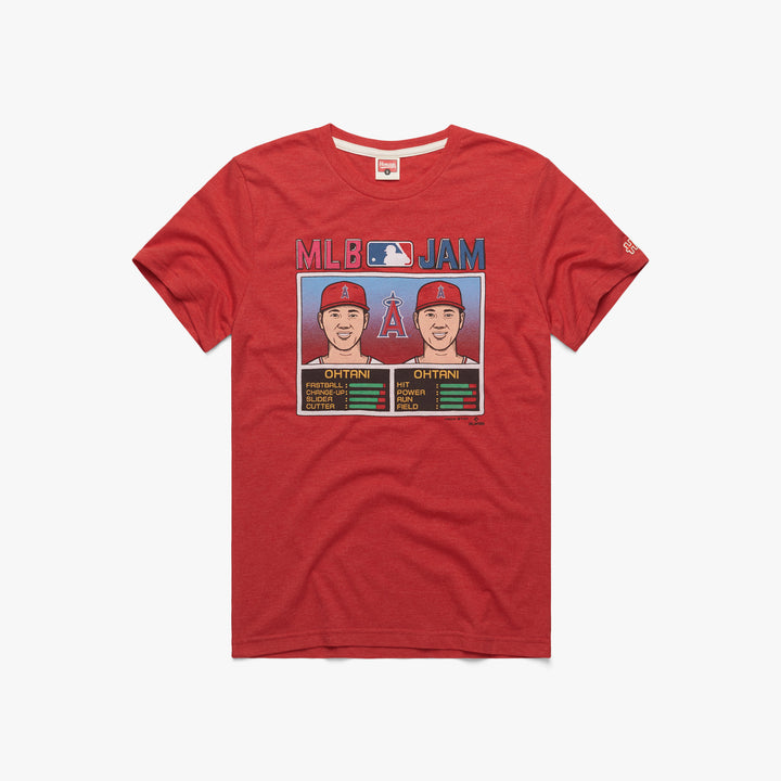 MLB Jam Angels Ohtani T-Shirt from Homage. | Red | Vintage Apparel from Homage.