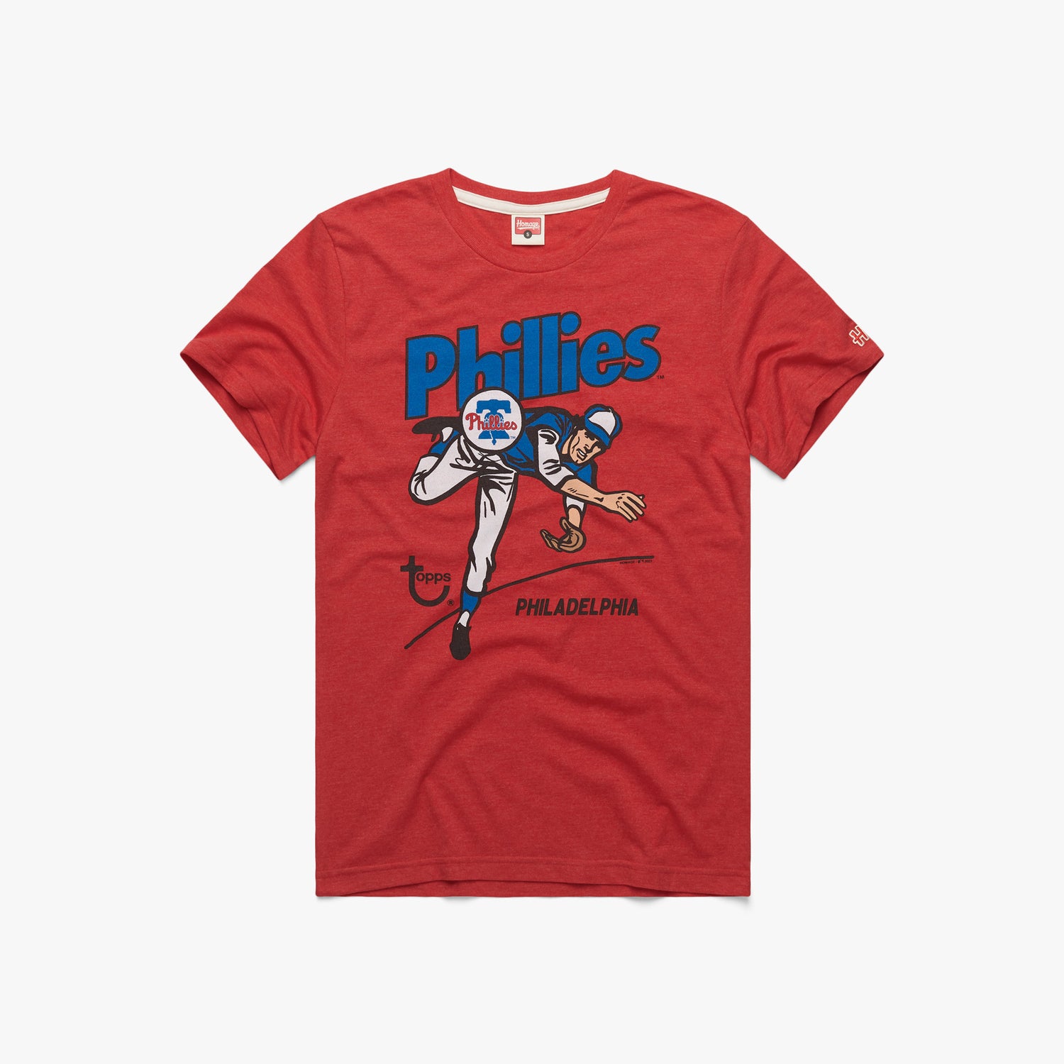 MLB x Topps Philadelphia Phillies T-Shirt from Homage. | Red | Vintage Apparel from Homage.