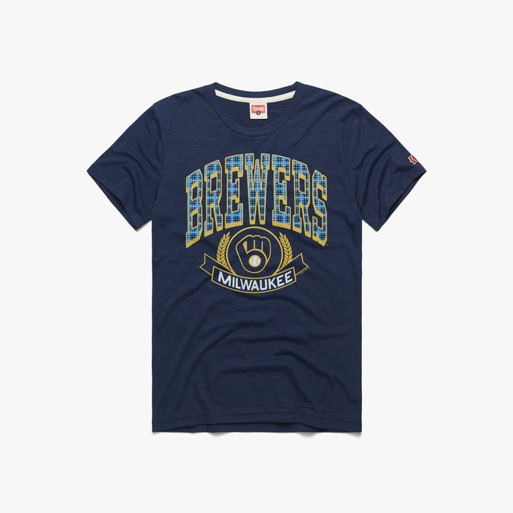 Milwaukee Brewers Plaid T-Shirt from Homage. | Navy | Vintage Apparel from Homage.