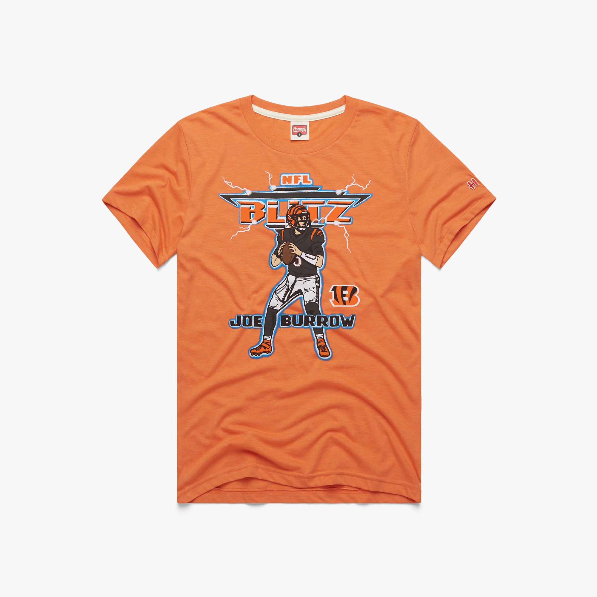 NFL Blitz Cincinnati Bengals Joe Burrow T-Shirt from Homage. | Officially Licensed Vintage NFL Apparel from Homage Pro Shop.