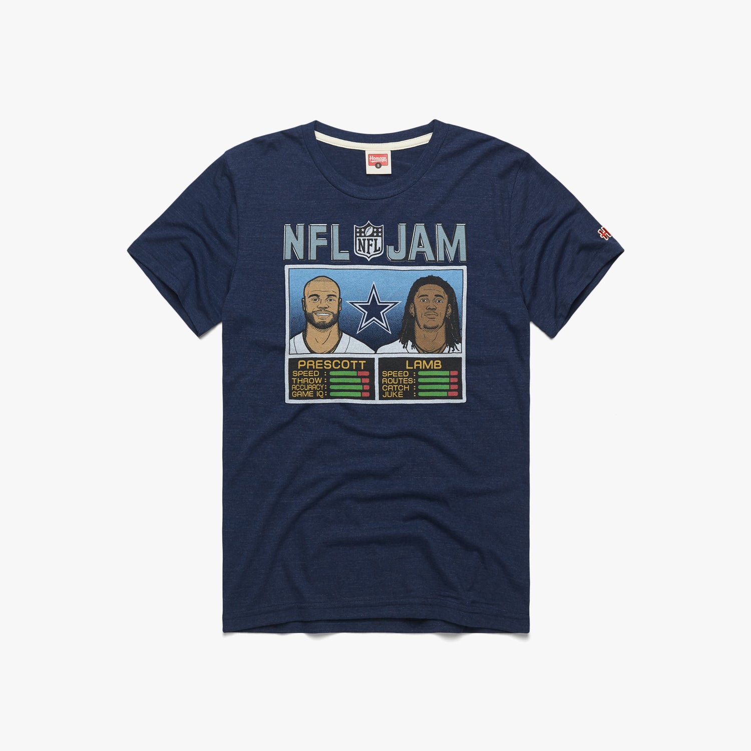 Men's Homage CeeDee Lamb & Dak Prescott Heathered Navy Dallas Cowboys NFL  Jam Tri-Blend T-Shirt