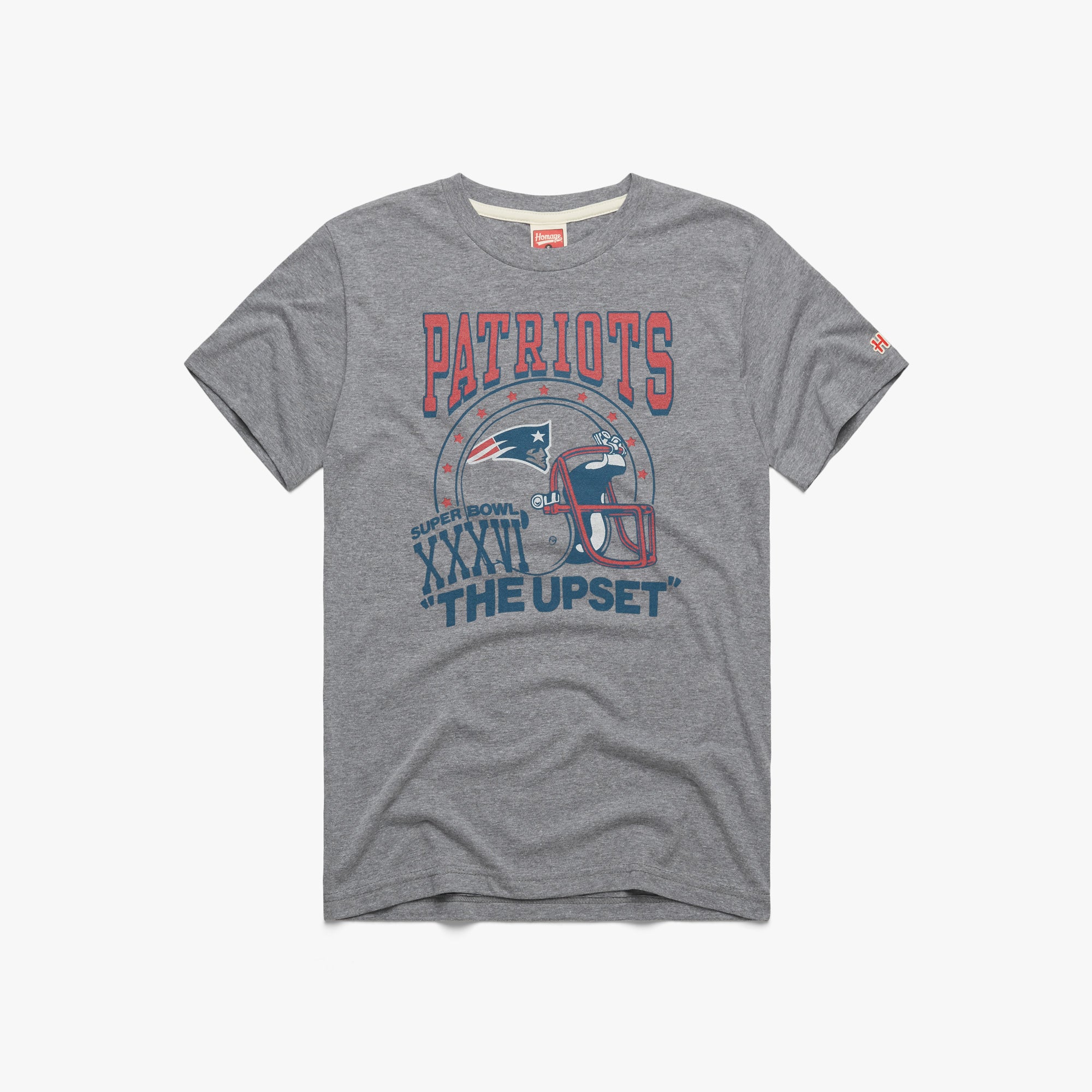 New England Patriots Super Bowl Upset T-Shirt from Homage. | Officially Licensed Vintage NFL Apparel from Homage Pro Shop.