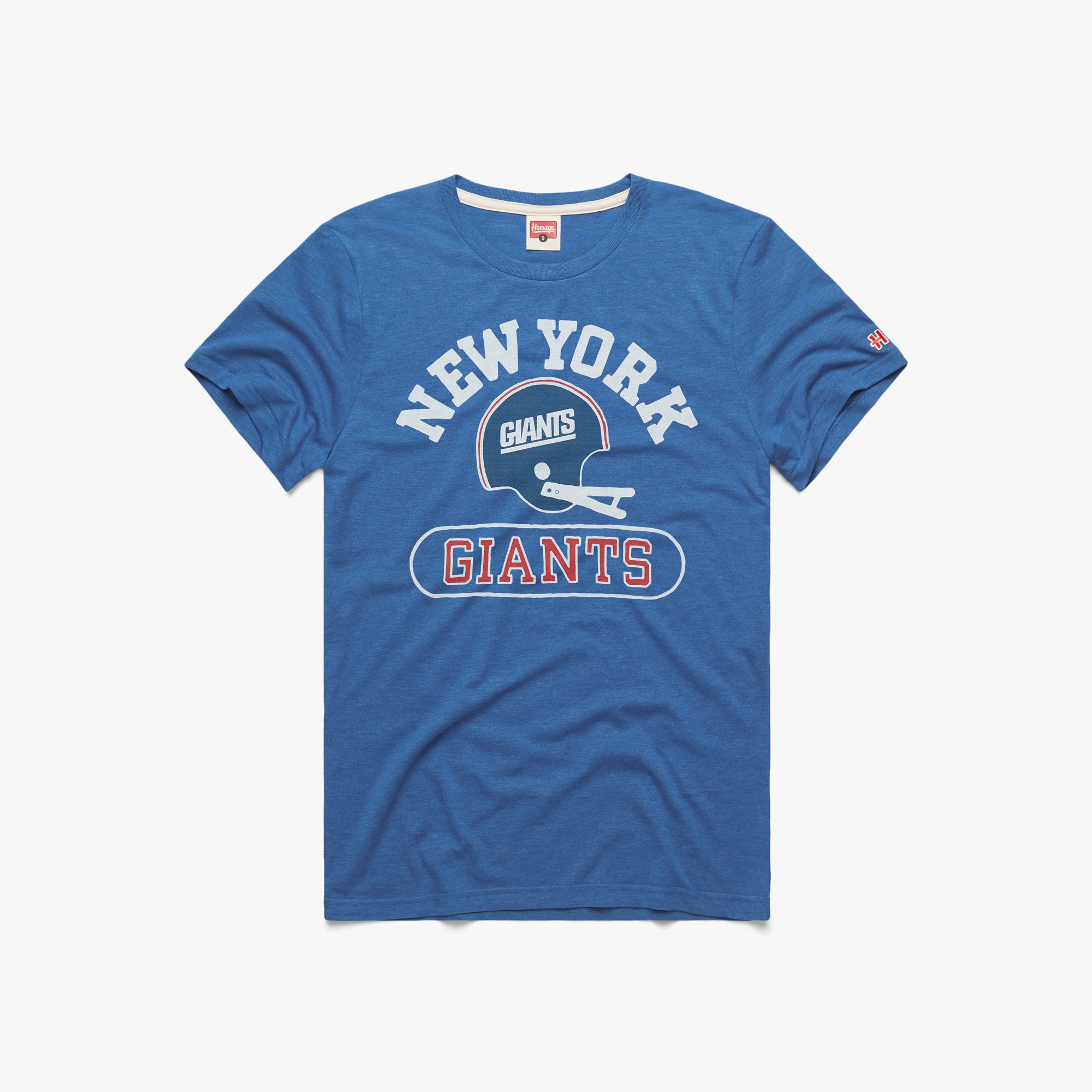 New York Giants Helmet Retro T-Shirt from Homage. | Officially Licensed Vintage NFL Apparel from Homage Pro Shop.