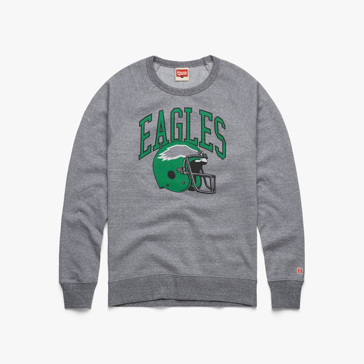 Philadelphia Eagles Helmet Retro Crewneck | Kelly Green Eagles Apparel from Homage. | Officially Licensed NFL Apparel from Homage Pro Shop.