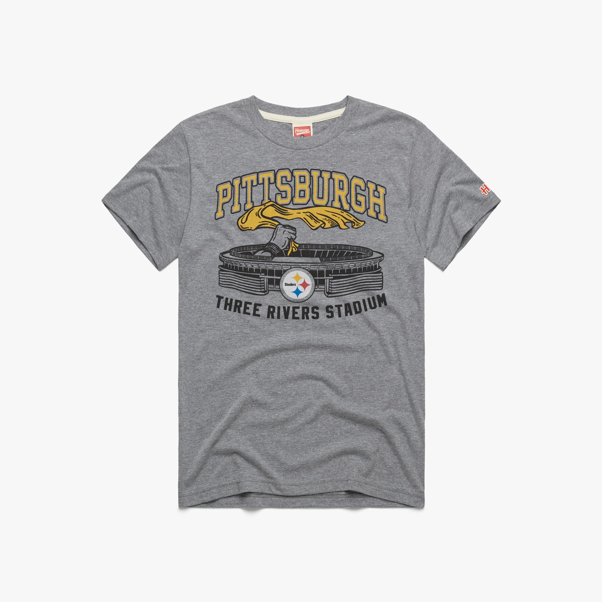 Pittsburgh Pirates Three Rivers Stadium T-Shirt from Homage. | Gold | Vintage Apparel from Homage.