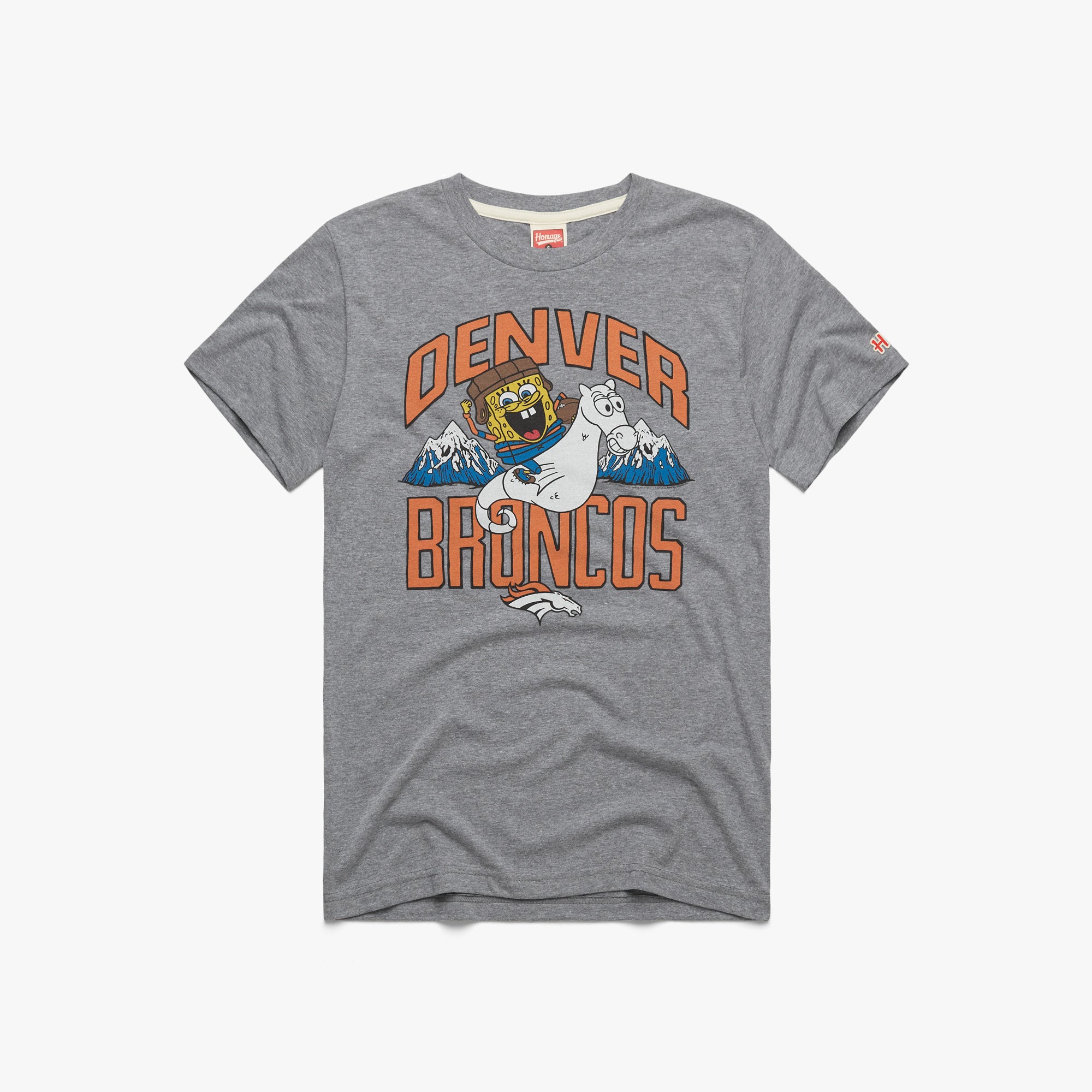 Spongebob x Denver Broncos T-Shirt from Homage. | Officially Licensed Vintage NFL Apparel from Homage Pro Shop.