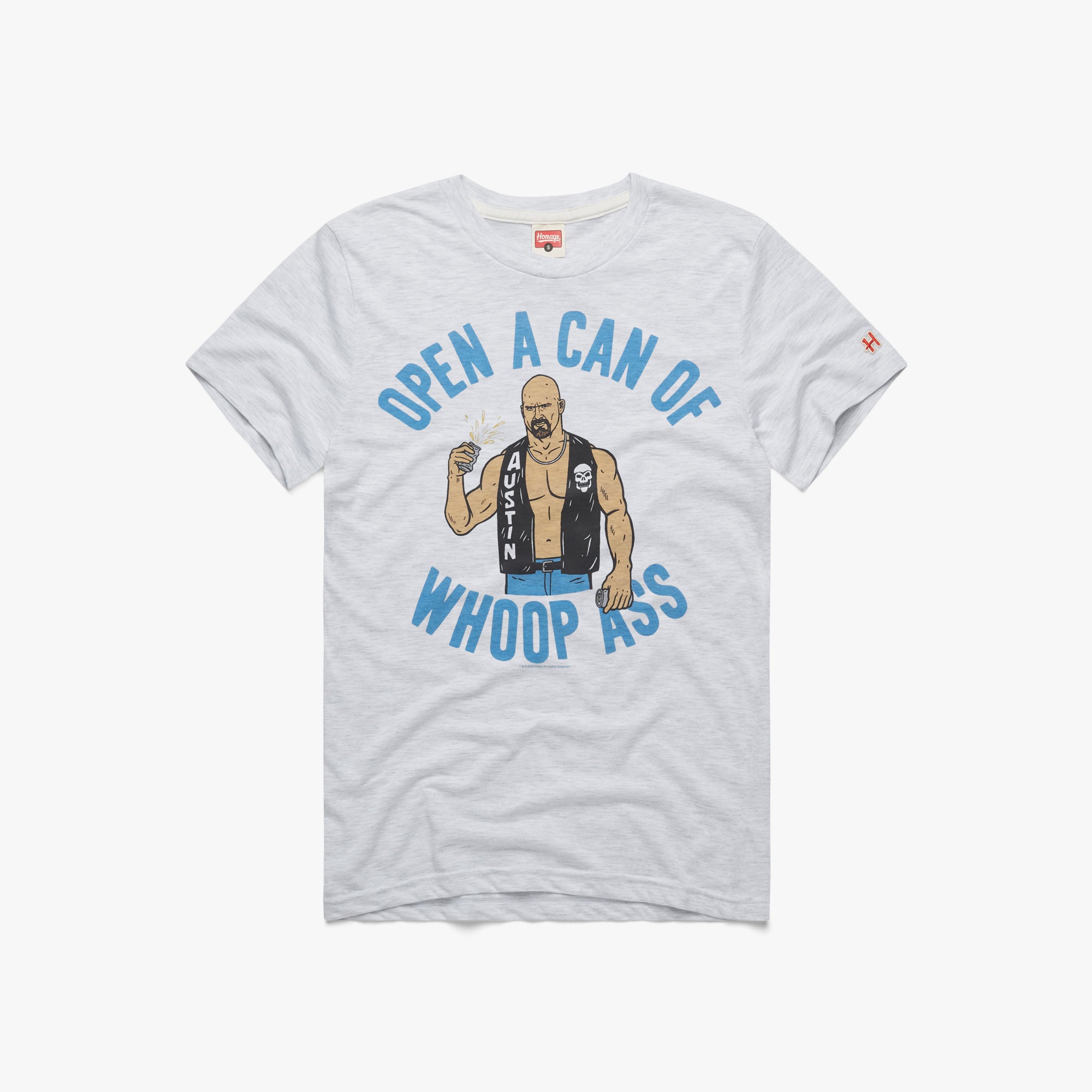 Stone Cold Can of Whoop Ass T-Shirt from Homage | Grey | Vintage WWE Apparel from Homage.