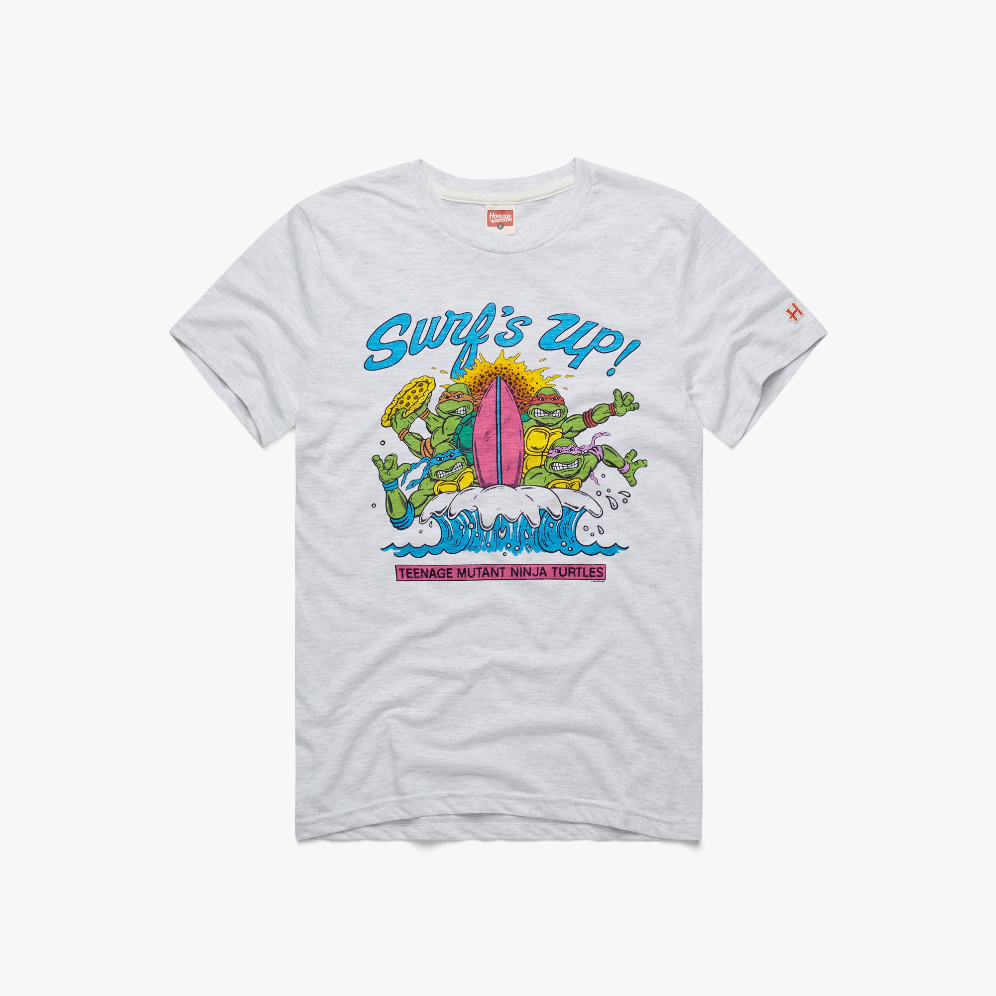 TMNT Surf's Up T-Shirt from Homage | Grey | Retro Nickelodeon T-Shirt from Homage.