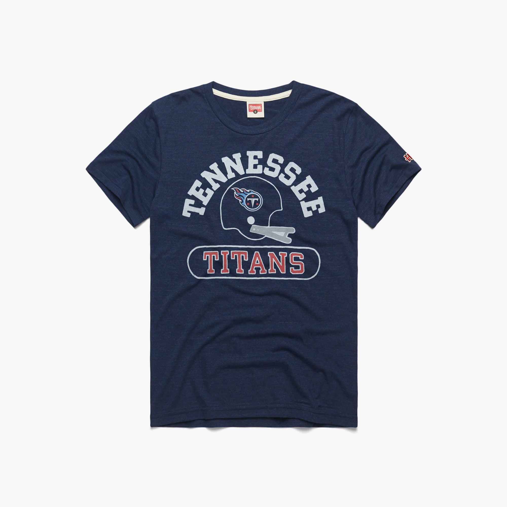 Tennessee Tennesee Titans Throwback Helmet T-Shirt from Homage. | Officially Licensed Vintage NFL Apparel from Homage Pro Shop.