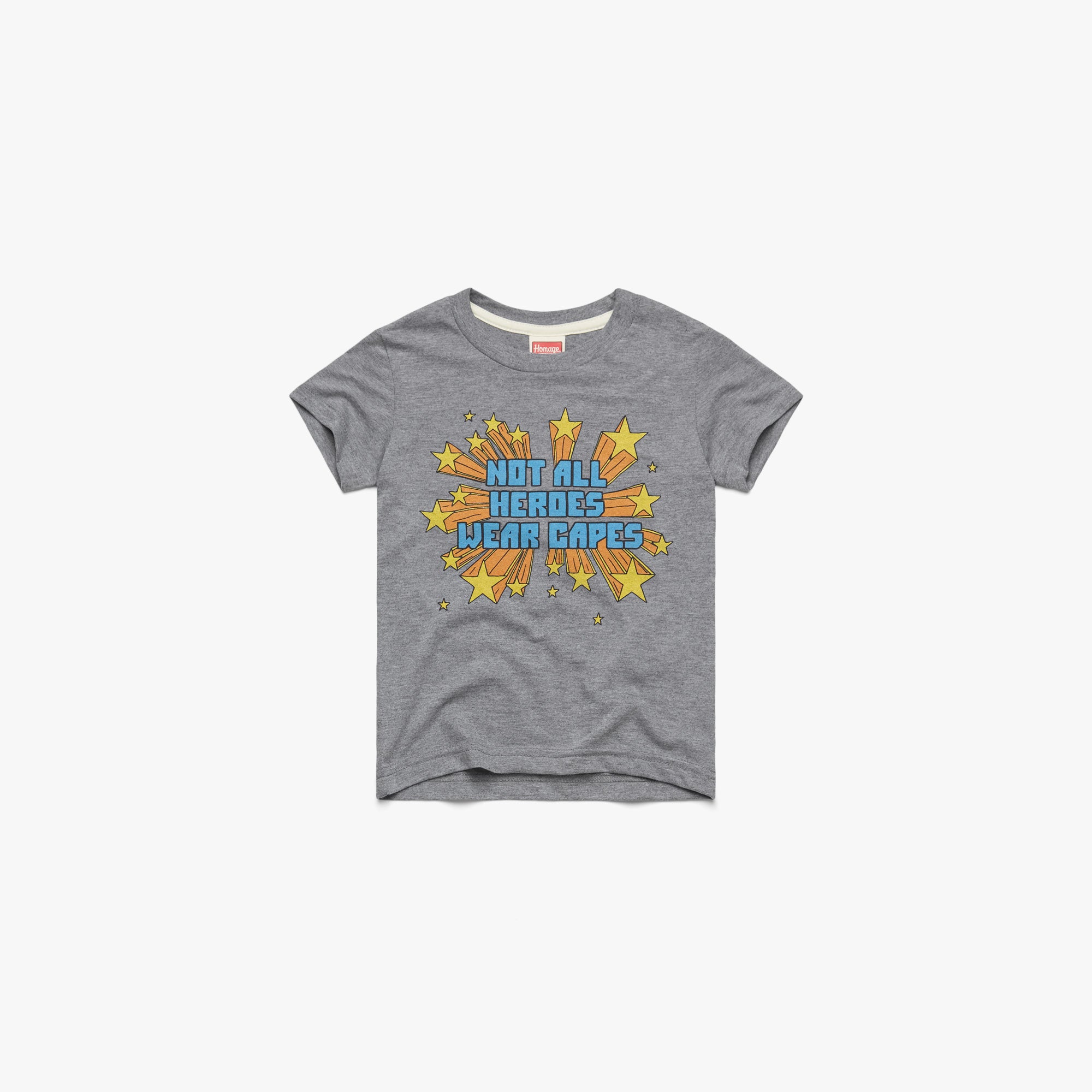 Not All Heroes Wear Capes T-Shirt from Homage. | Grey | Vintage Apparel from Homage.